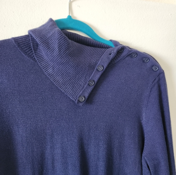 ModCloth navy blue button collar 3/4 sleev sweater size large - Picture 3 of 5
